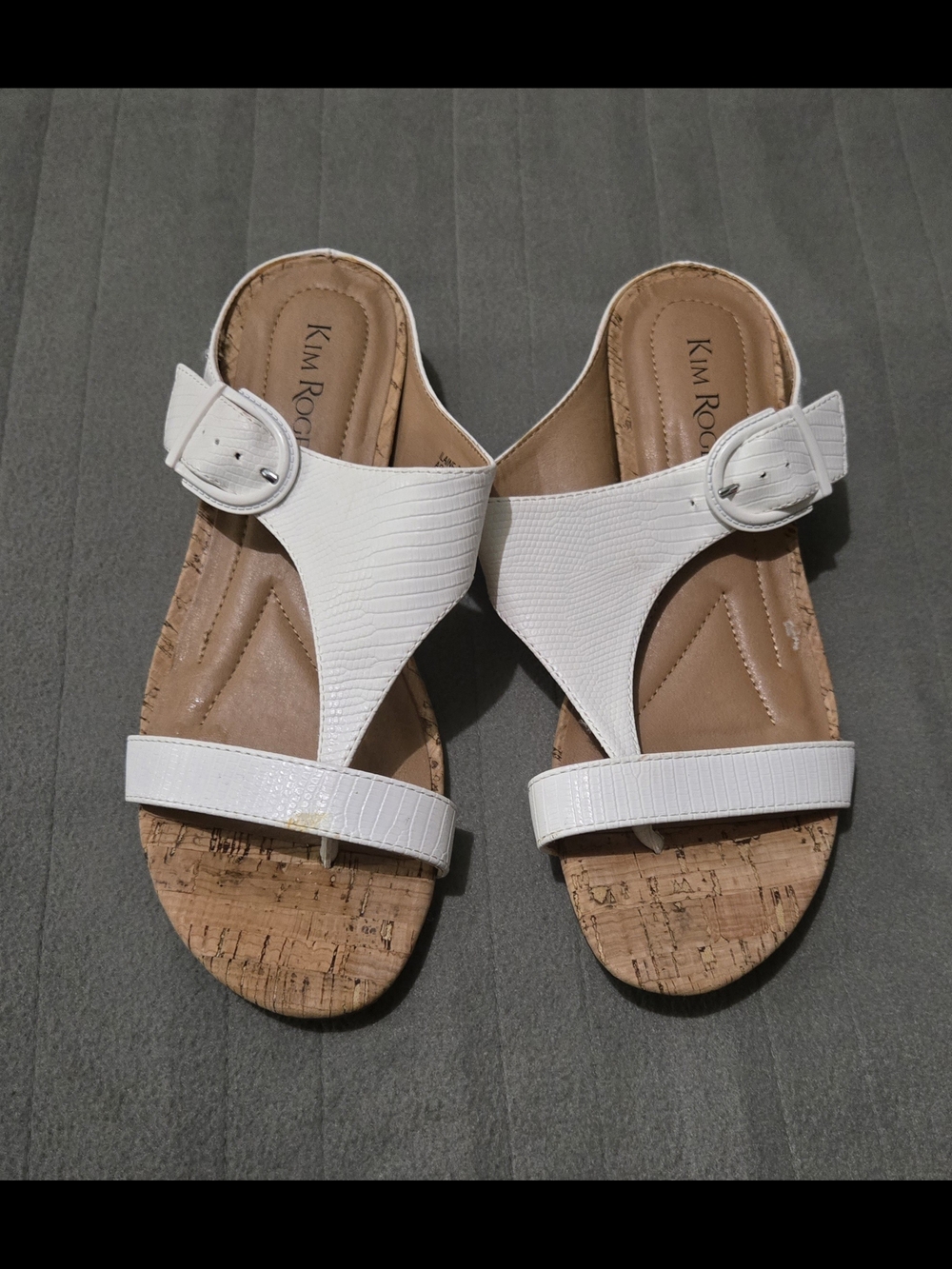 Kim Rogers White Cork-Style Slide Sandals